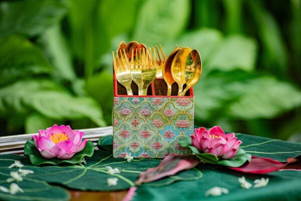 Lotus Blossom Organizer: Cutlery And Tissue Stand