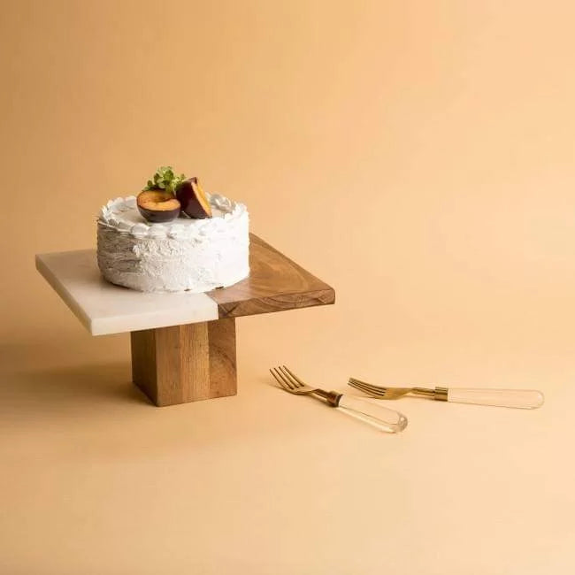 Dual-Tone Marble & Wood Cake Stand
