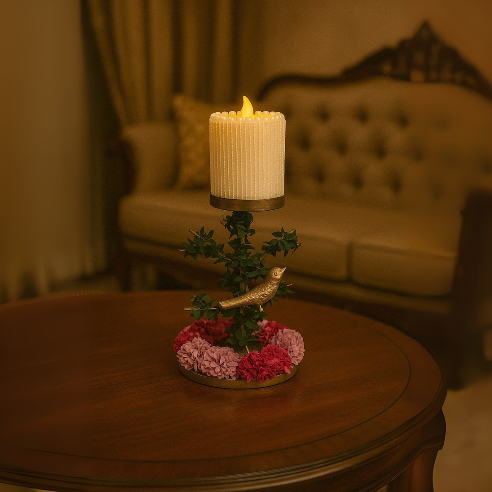 Golden Songbird Bloom Candle Stand with candle