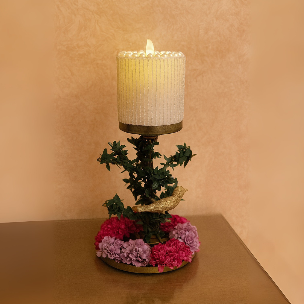 Golden Songbird Bloom Candle Stand with candle