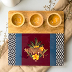 3 Bowl Wooden Snack Platter - Botanical Extravaganza