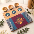 3 Bowl Wooden Snack Platter - Botanical Extravaganza