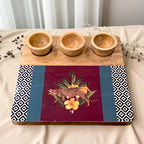 3 Bowl Wooden Snack Platter - Botanical Extravaganza