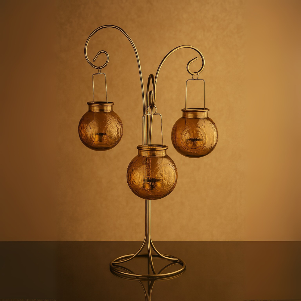 Amber Glow Hanging Lantern Tree