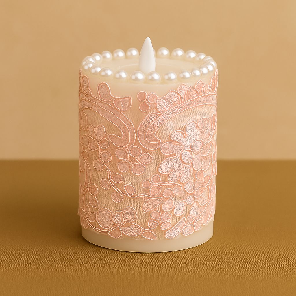 Blush Lace Pearl Candle