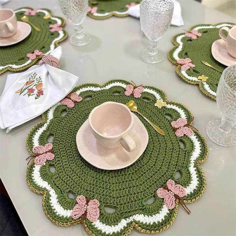 Butterfly Garden Hand-Crocheted Placemat Set