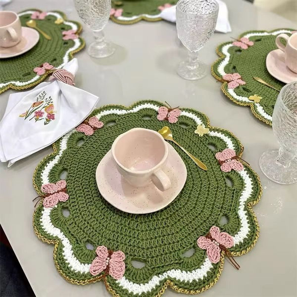 Butterfly Garden Hand-Crocheted Placemat Set