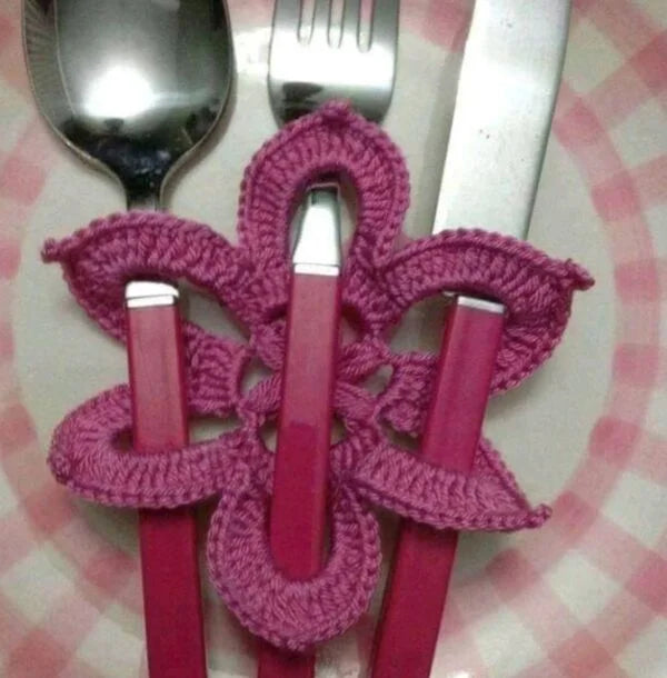 Crochet Cutlery Covers Come Coaster
