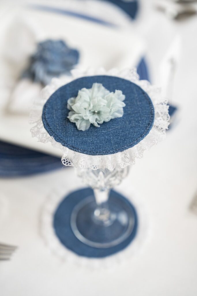 Denim Coaster and Glass Lid Set