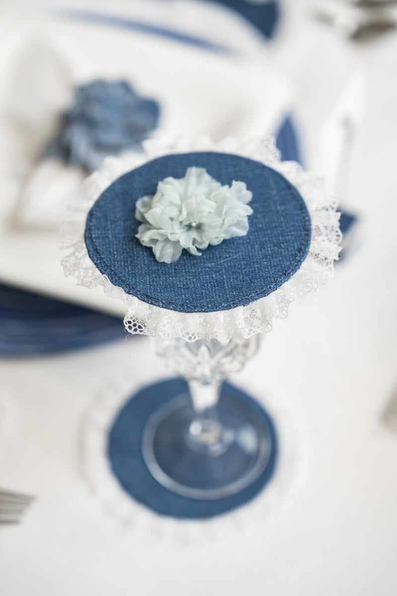 Denim Coaster and Glass Lid Set