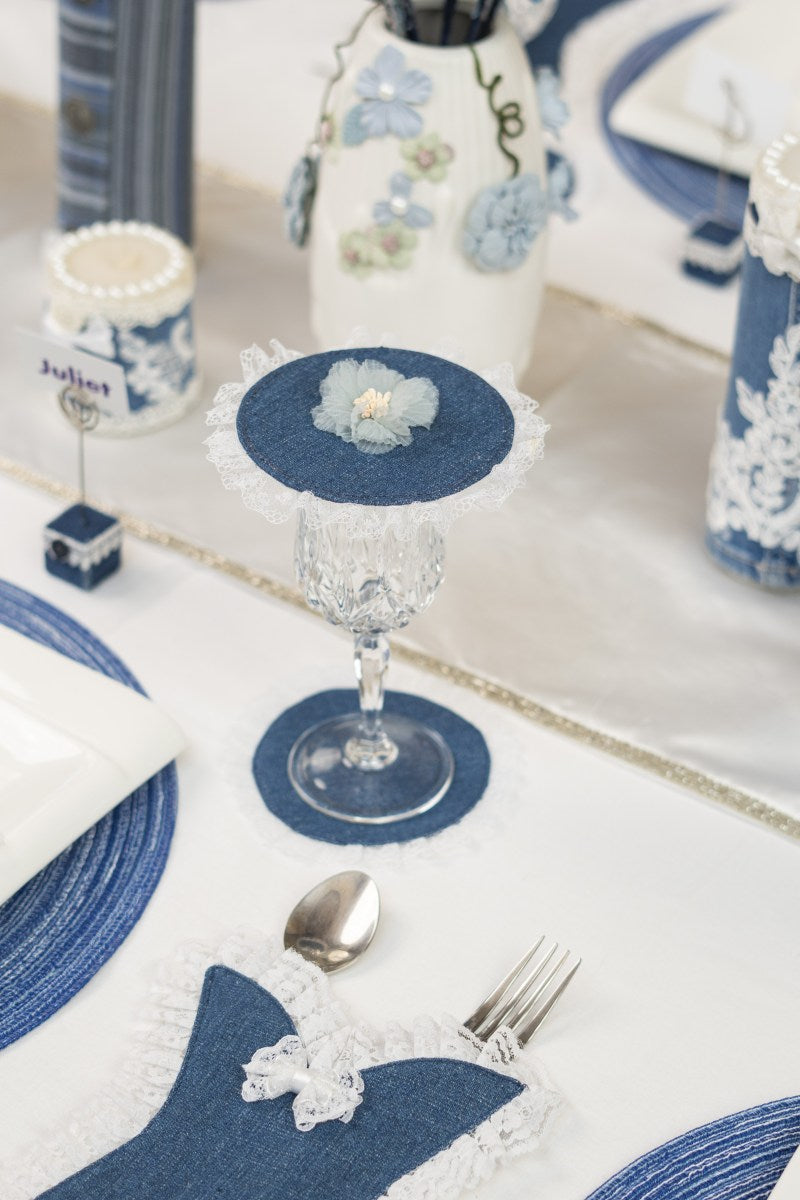 Denim Coaster and Glass Lid Set