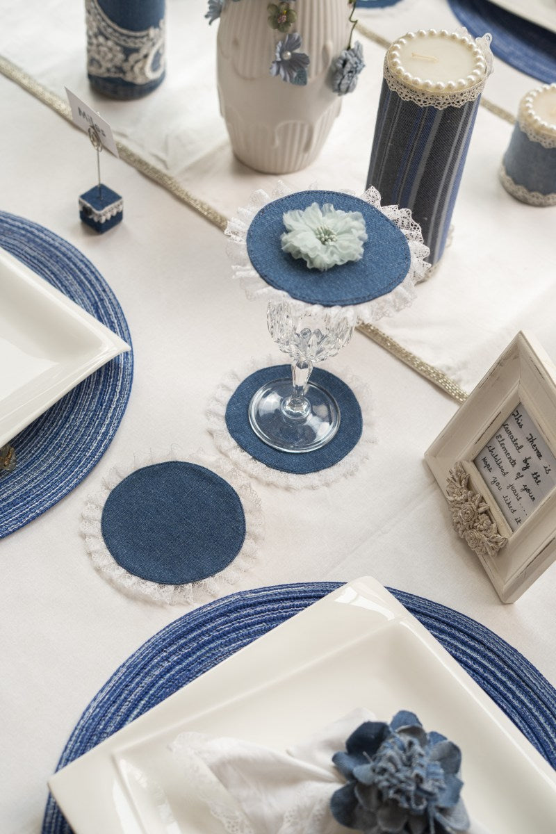 Denim Coaster and Glass Lid Set