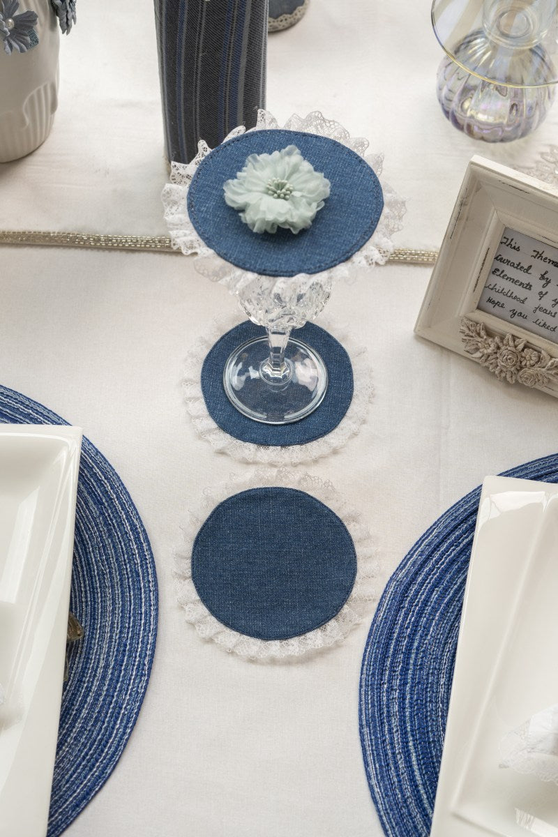 Denim Coaster and Glass Lid Set