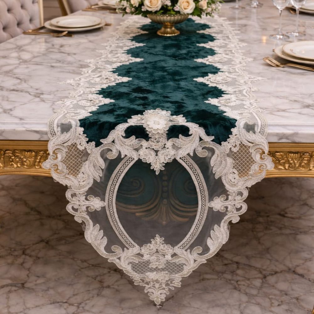 Emerald Heirloom Lace Table Runner
