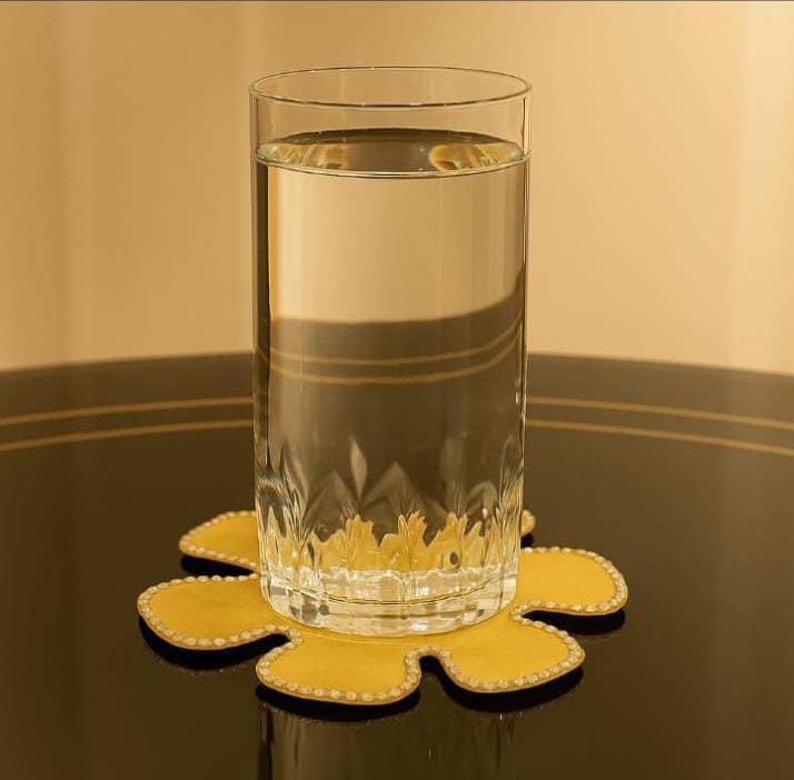 Golden Bloom Glass Coaster Set