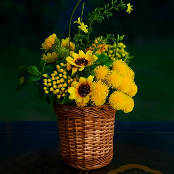 Golden Bloom Wicker Basket Duo