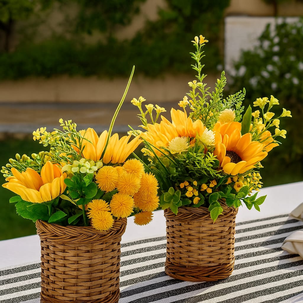 Golden Bloom Wicker Basket Duo