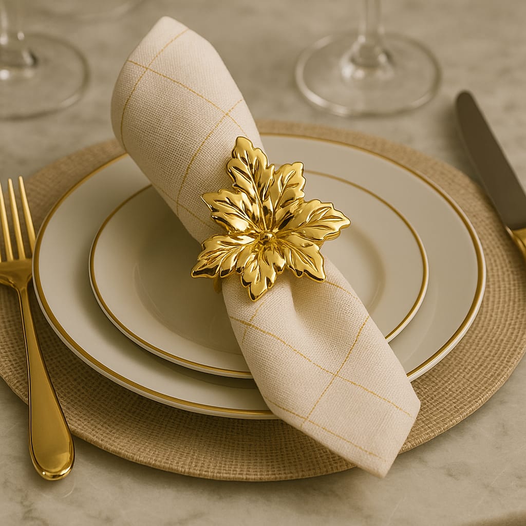 Golden Luxe Leaf Napkin RIng
