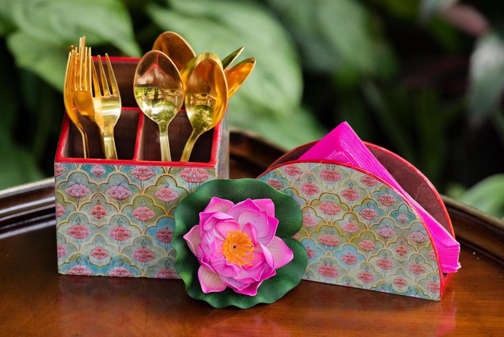 Lotus Blossom Organizer: Cutlery And Tissue Stand