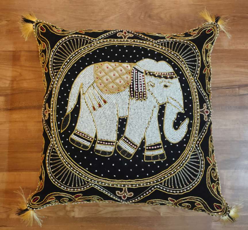 Embroidered Elephant Cushion