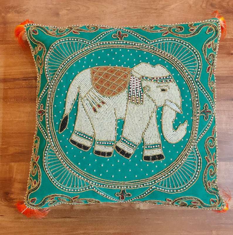 Embroidered Elephant Cushion