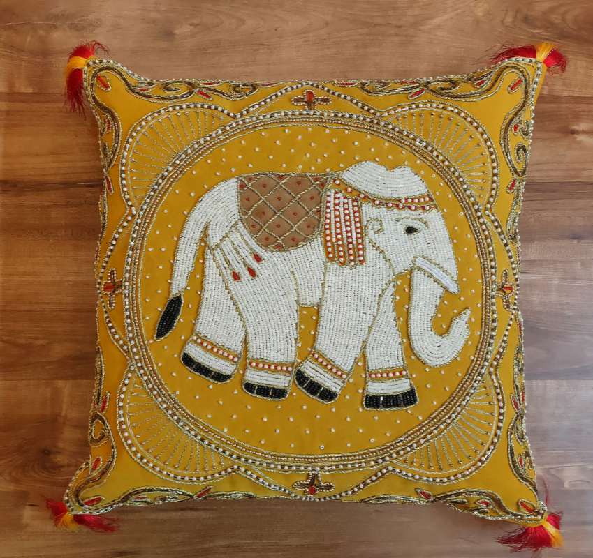 Embroidered Elephant Cushion