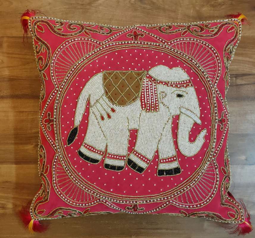 Embroidered Elephant Cushion