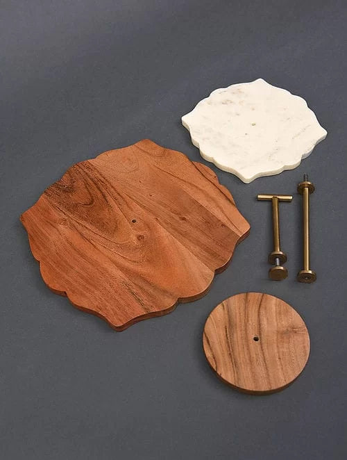 Luxe Marble & Acacia Wood Tiered Stand