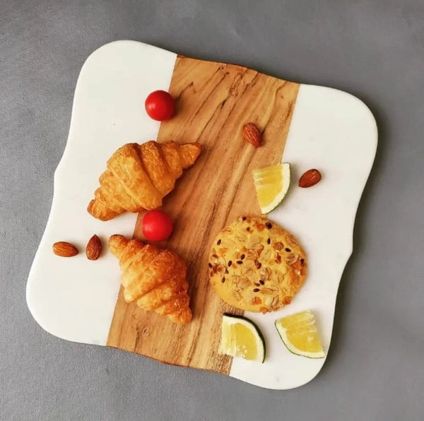 Rustic Charm Marble & Wood Serving Platter