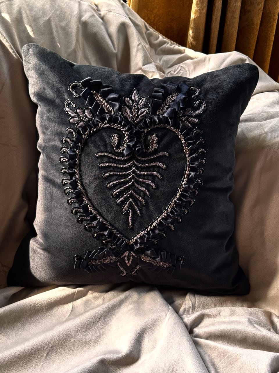 Black Heart Cushion Cover