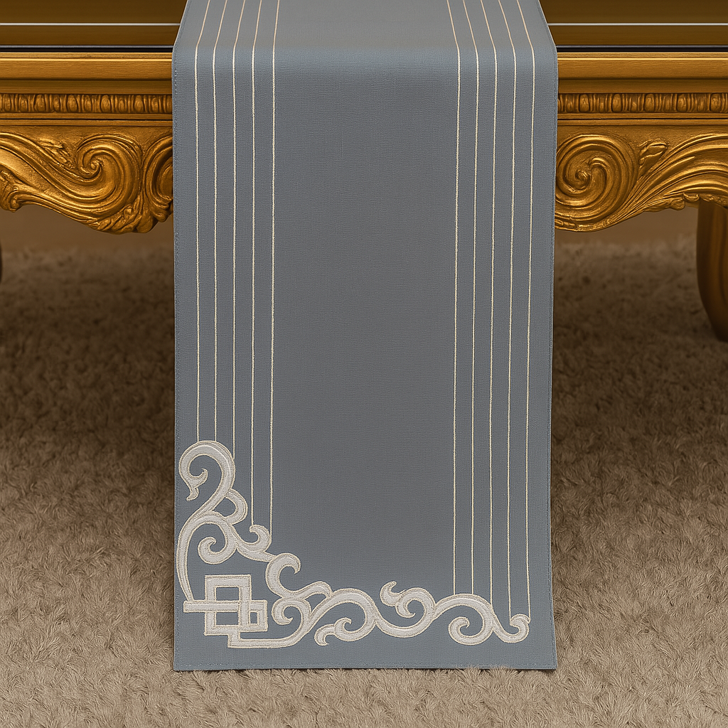 Imperial Azure Embroidered Runner