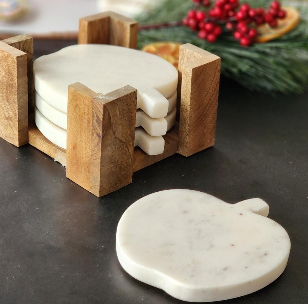 Marble Apple Coaster Set