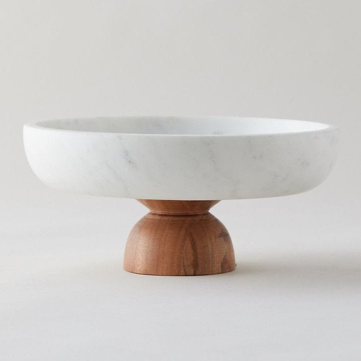 Marble & Wood Pedestal Bowl