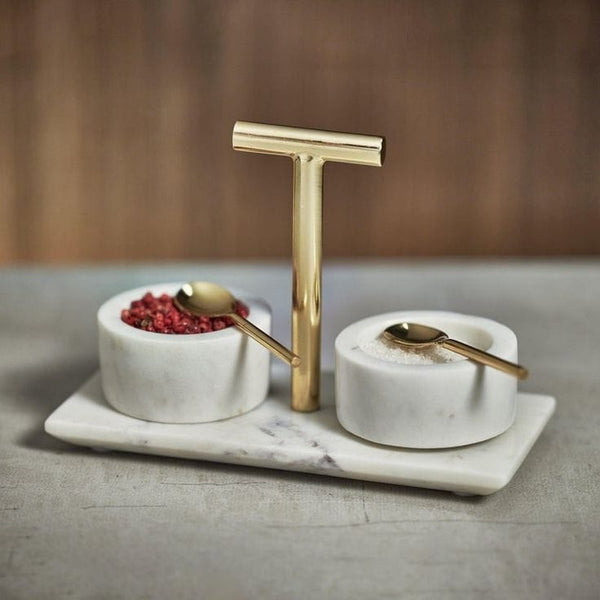 Marble and Brass Dual Spice Holder