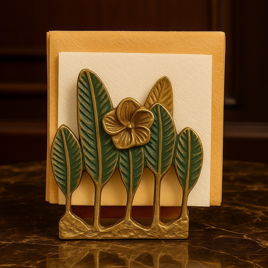 Moss Green & Gold Leaf Tissue Holder