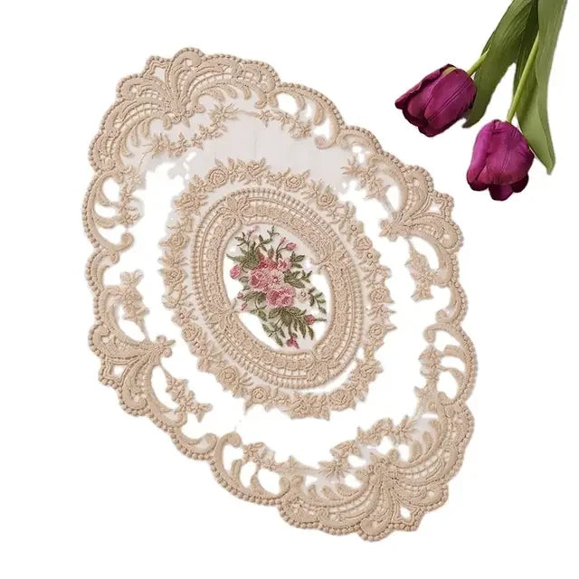 Regal Vintage Rectangular Oval Embroidery Lace Mat