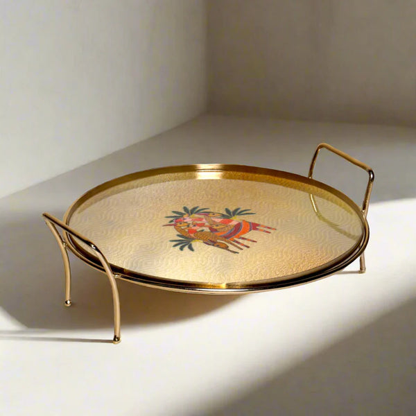 Round Metal Dessert & Snack Stand Platter - Blue Royalty