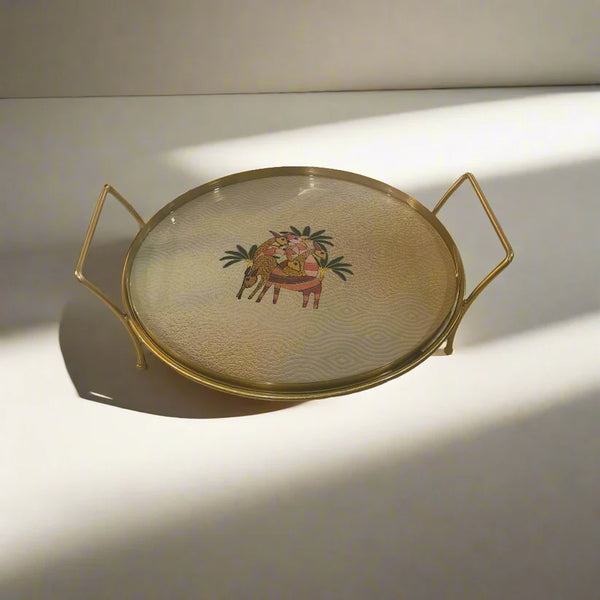 Round Metal Dessert & Snack Stand Platter - Blue Royalty