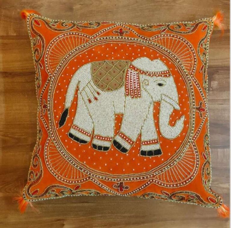 Embroidered Elephant Cushion