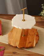 Luxe Marble & Acacia Wood Tiered Stand