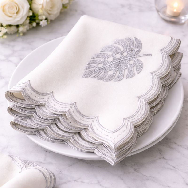 Silver Monstera Ivory Luxe Napkin