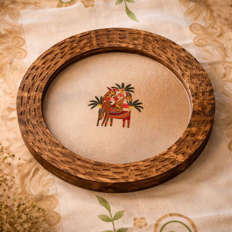 Sun Moon Wooden Platter - The Deer Story with Golden Tong