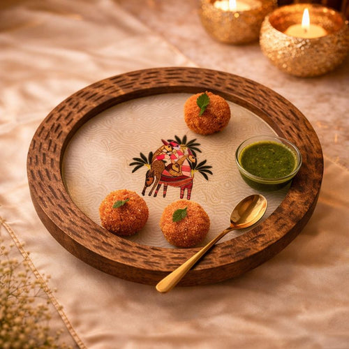 Sun Moon Wooden Platter - The Deer Story with Golden Tong