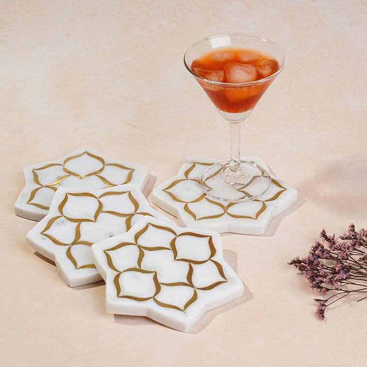 Taj Mahal White Marble Coasters