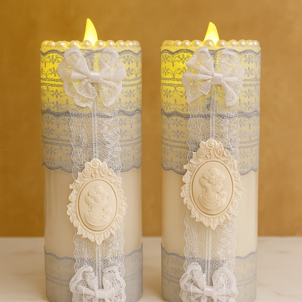 The Duchess Duo – Lace Pillar Candle Set