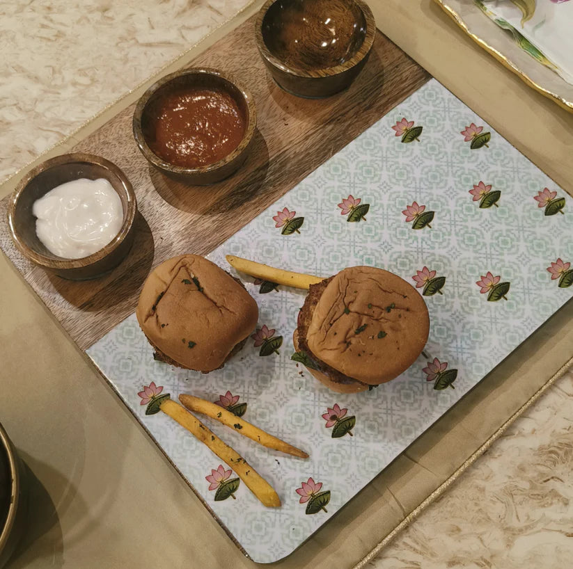 3 Bowl Wooden Snack Platter - The Lotus Buti