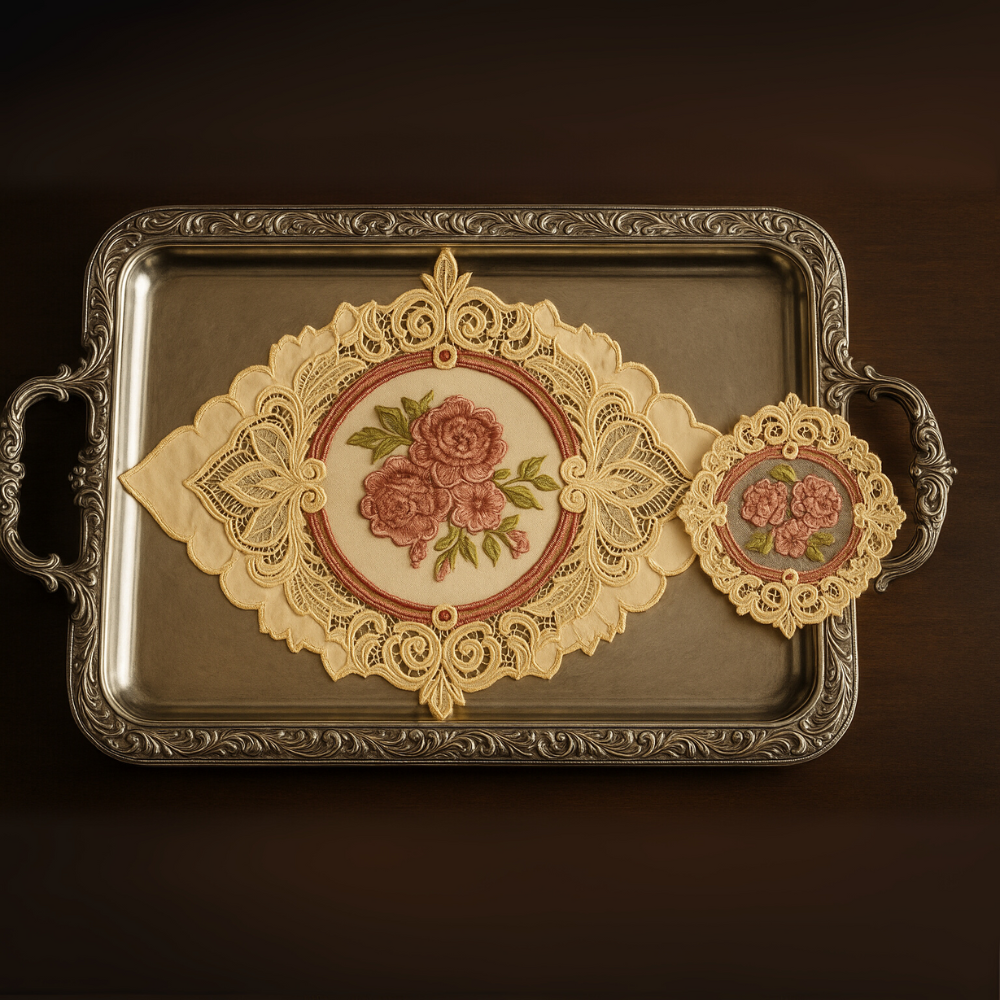 Majestic Rose Lace Tray & Coaster Set