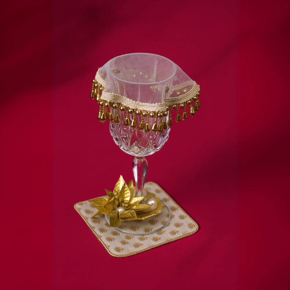 Golden Royale Glass Cover & Coaster Set – Set of 6