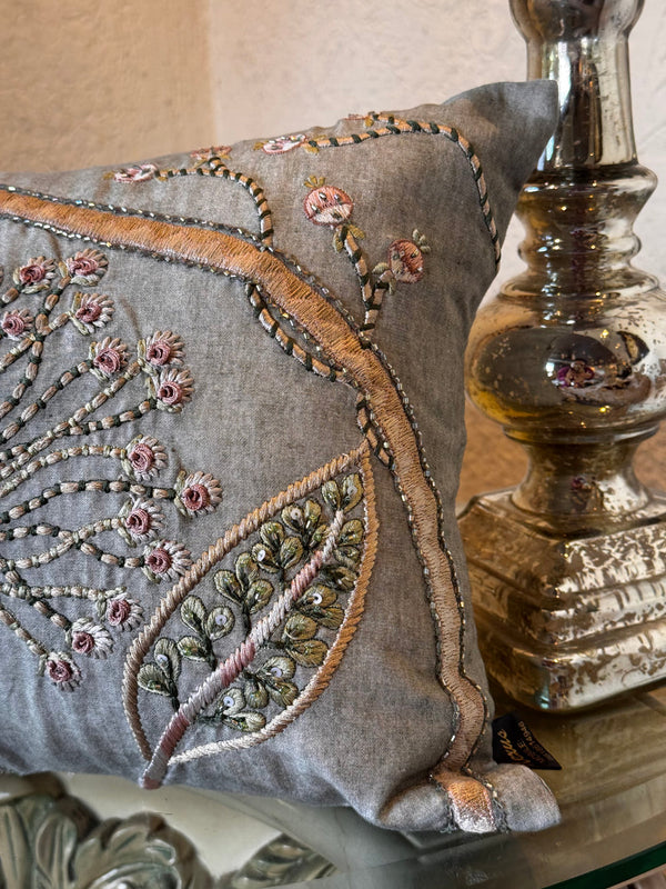 Verdant Whimsy – Embroidered Lumbar Cushion