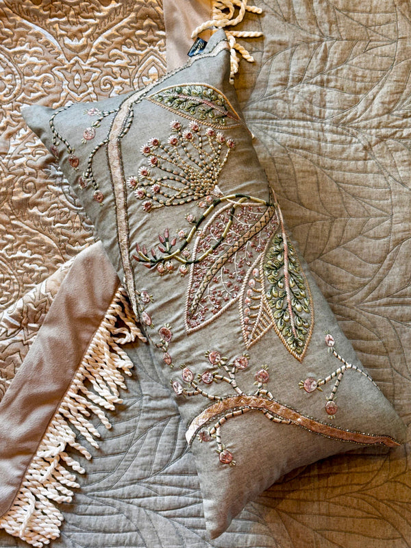 Verdant Whimsy – Embroidered Lumbar Cushion